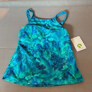 Athena Tropical Blue Swimsuit tankini modest sz 32 B/C new with tags